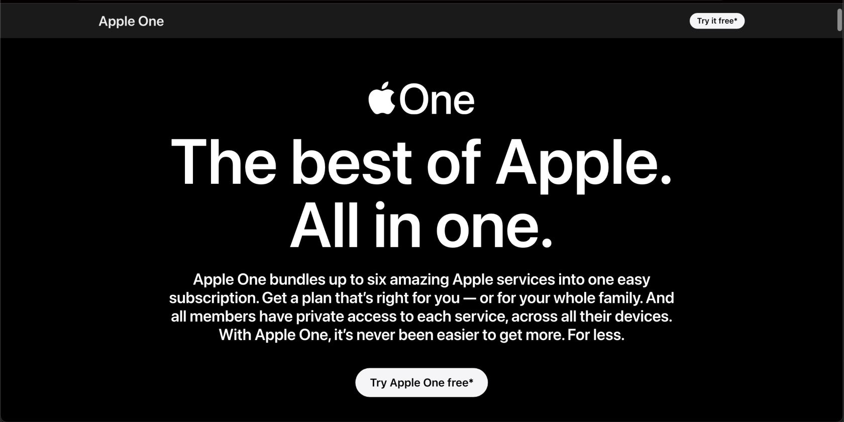 Apple One free trial offer page
