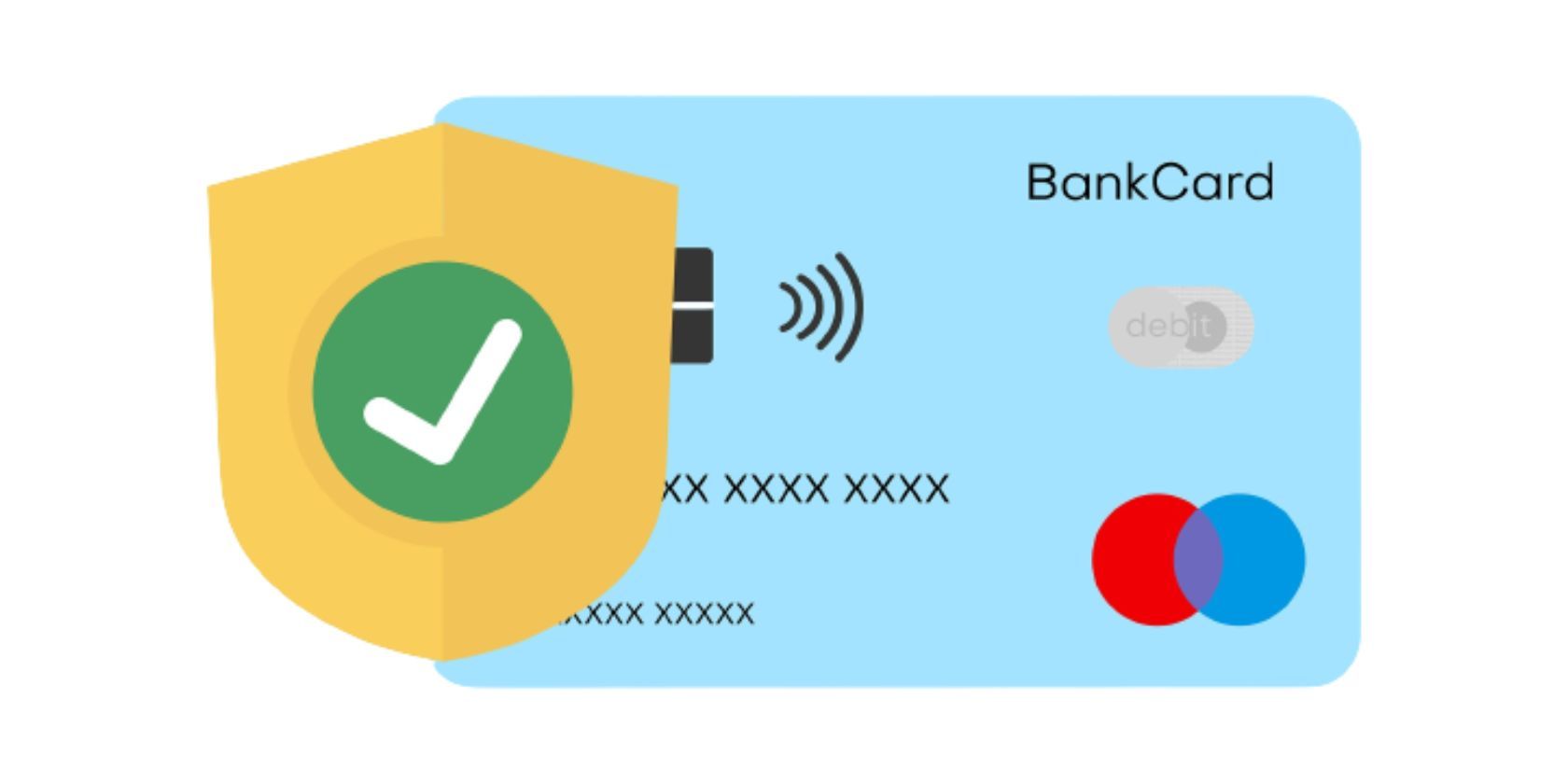 Graphic illustration of a shield symbolizing security next to a credit card