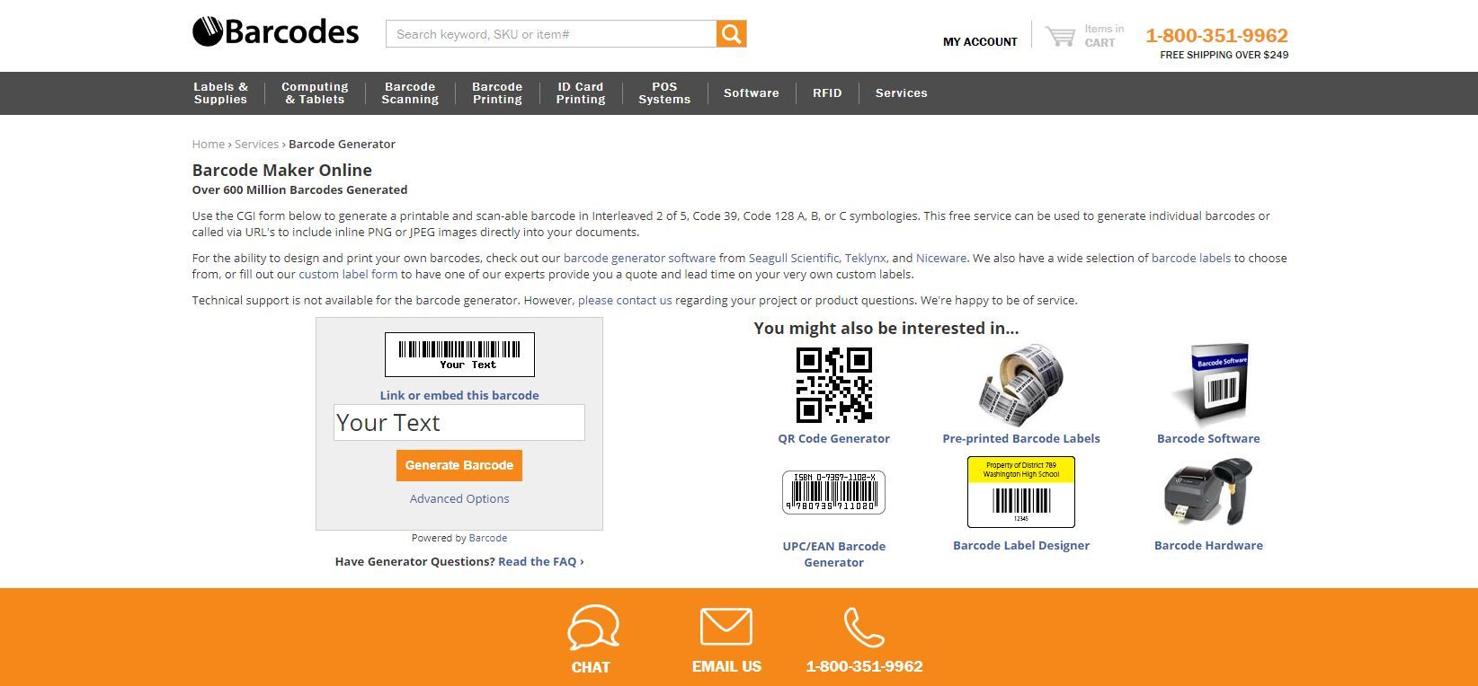 A Screenshot of the Barcodes Inc Free Online Barcode Generator in Use