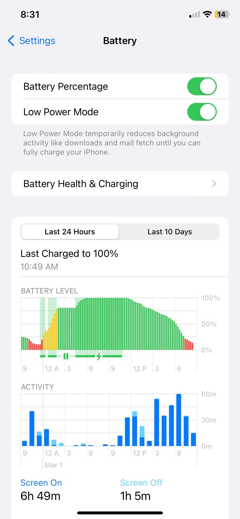 Battery settings on open on an iPhone with iOS 16