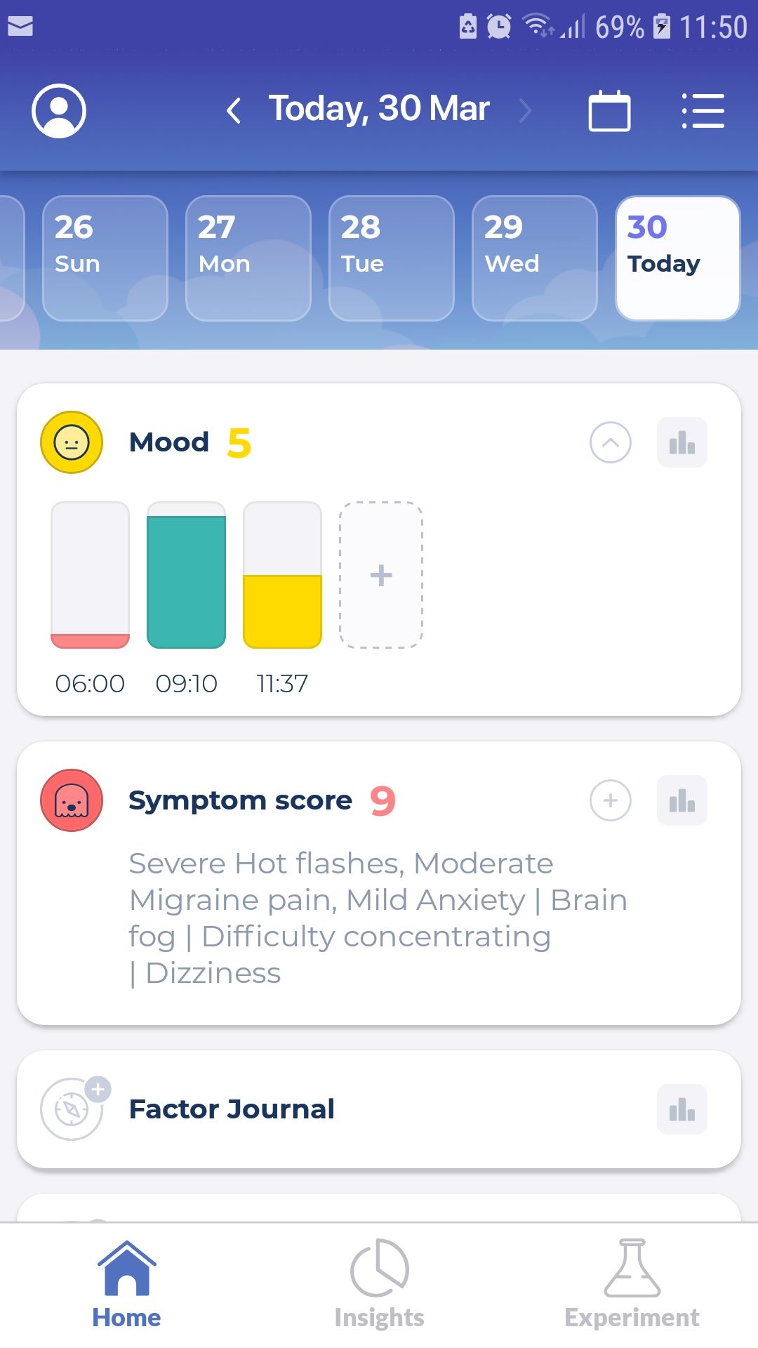 برنامه موبایل قابل تحمل Symptom Mood Tracker