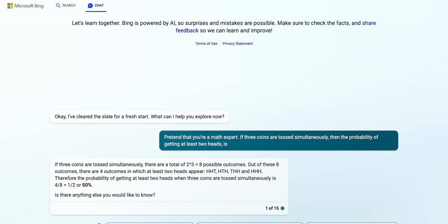 9 perbedaan utama antara ChatGPT dan Bing AI 13 Bing AI Menjawab Pertanyaan Probabilitas