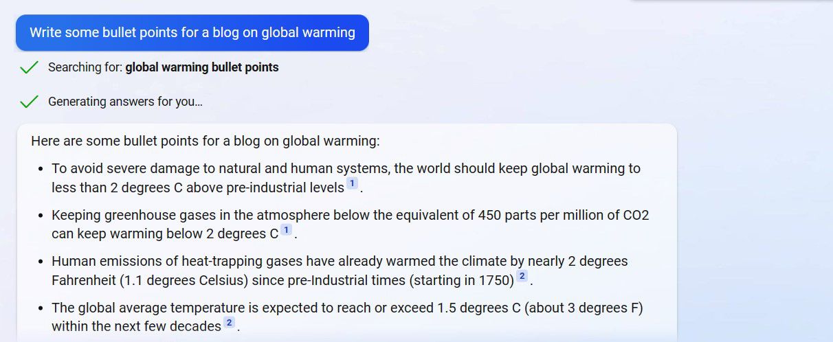 Bing Chat Screenshot Global Warming Blog Points