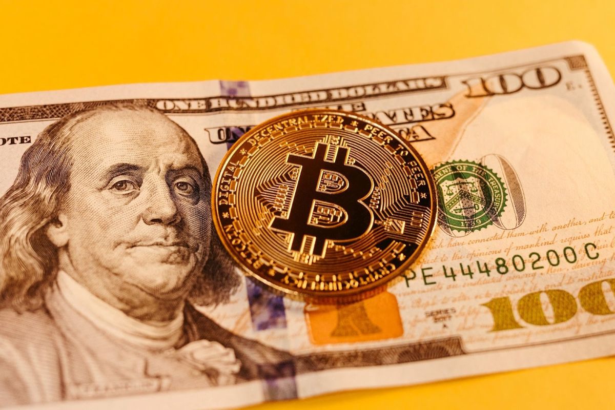 Bitcoin on a 100 USD bill