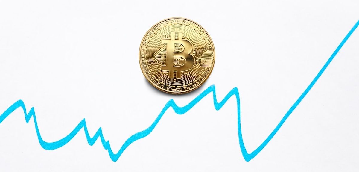 Bitcoin value growth on white background