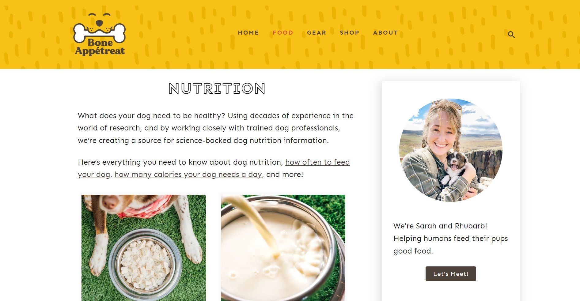Nutrition section on Bone Appetreat