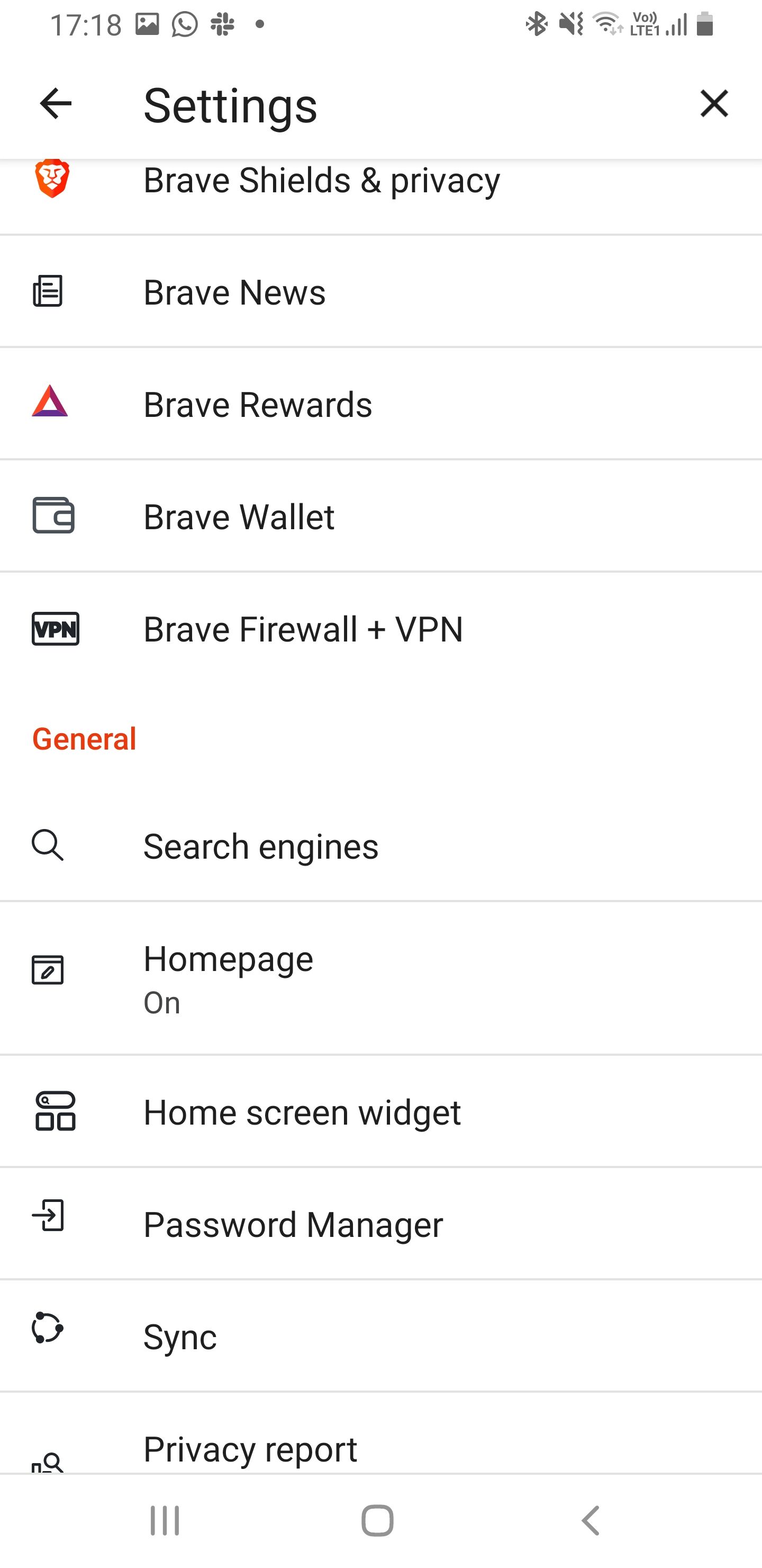 Brave browser settings menu