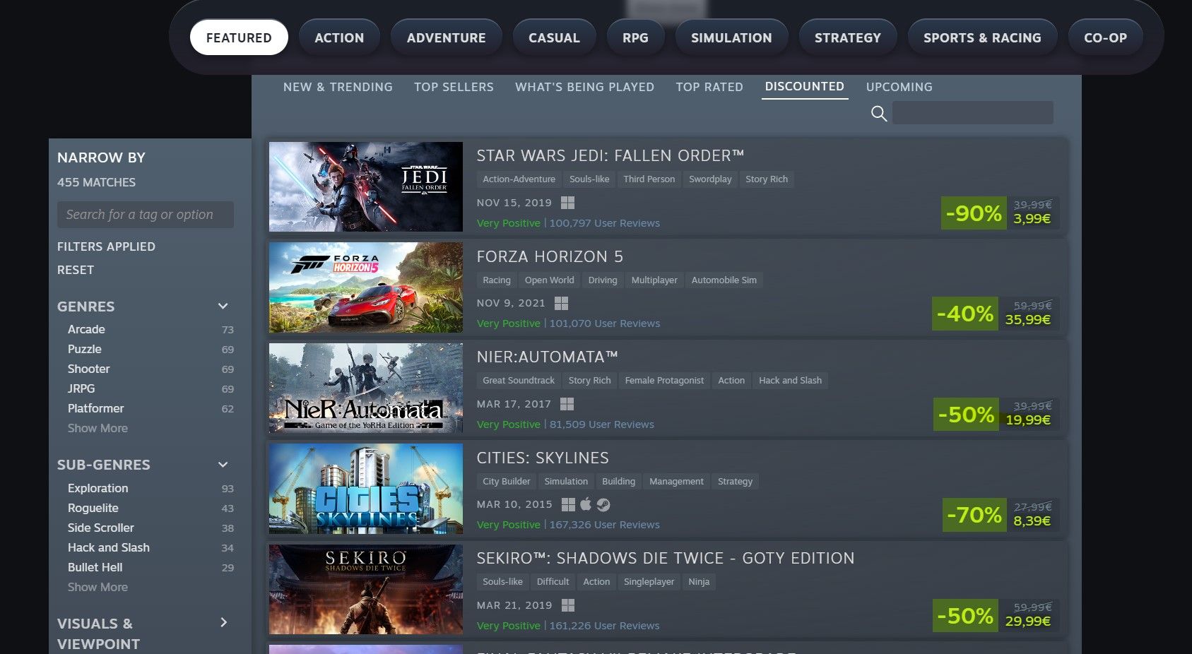 Buy discounted games on Steam and Nintendo stores
