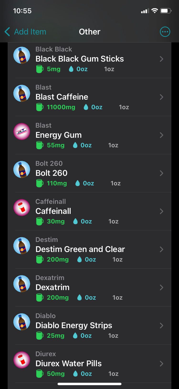 منابع کافئین برنامه Caffiend-Caffeine Tracker