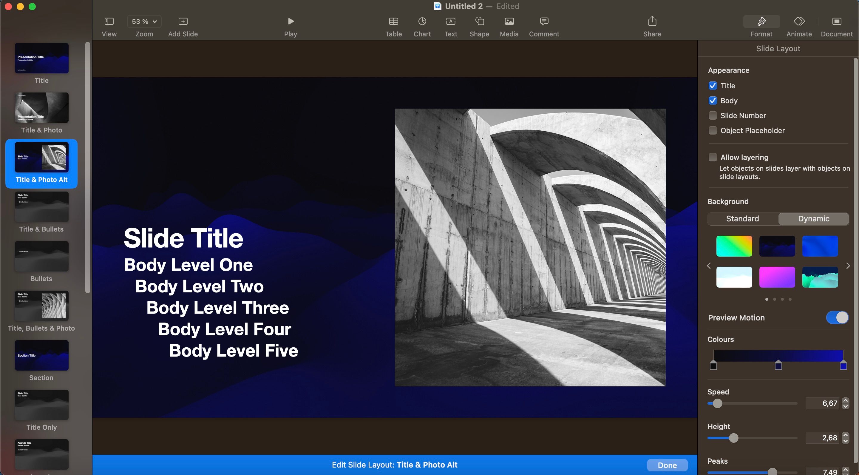 Change Keynote Slide Layout Screenshot