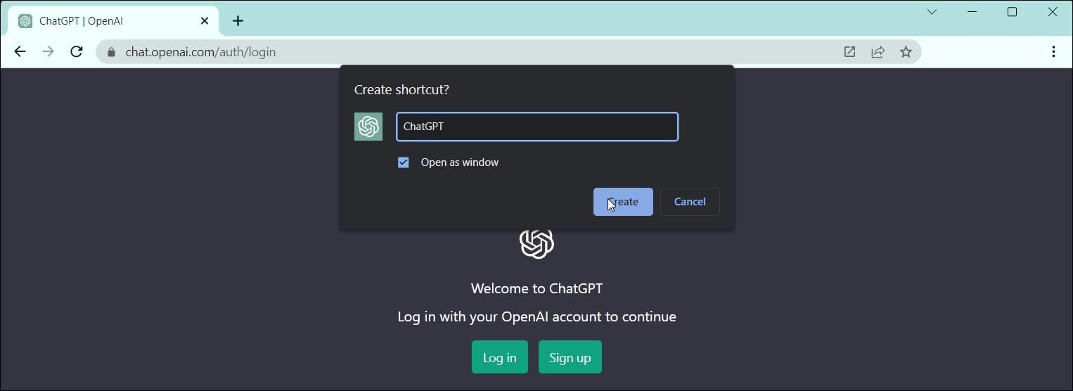 chatgpt create chrome shortcut create