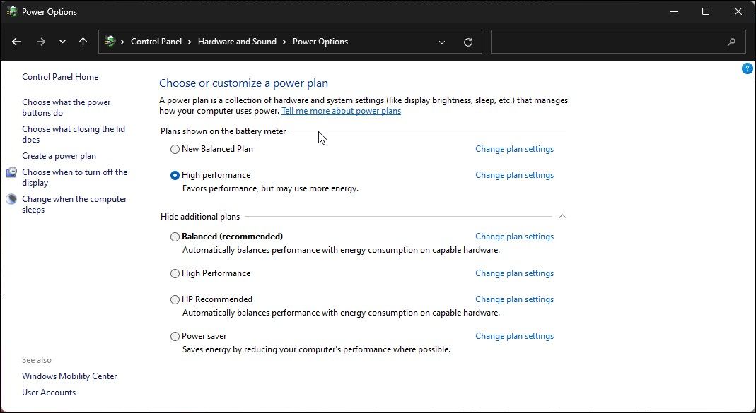 check missing power plans control panel windows 11