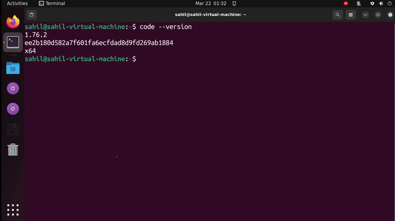 Ubuntu terminal window with code snippets to check software version