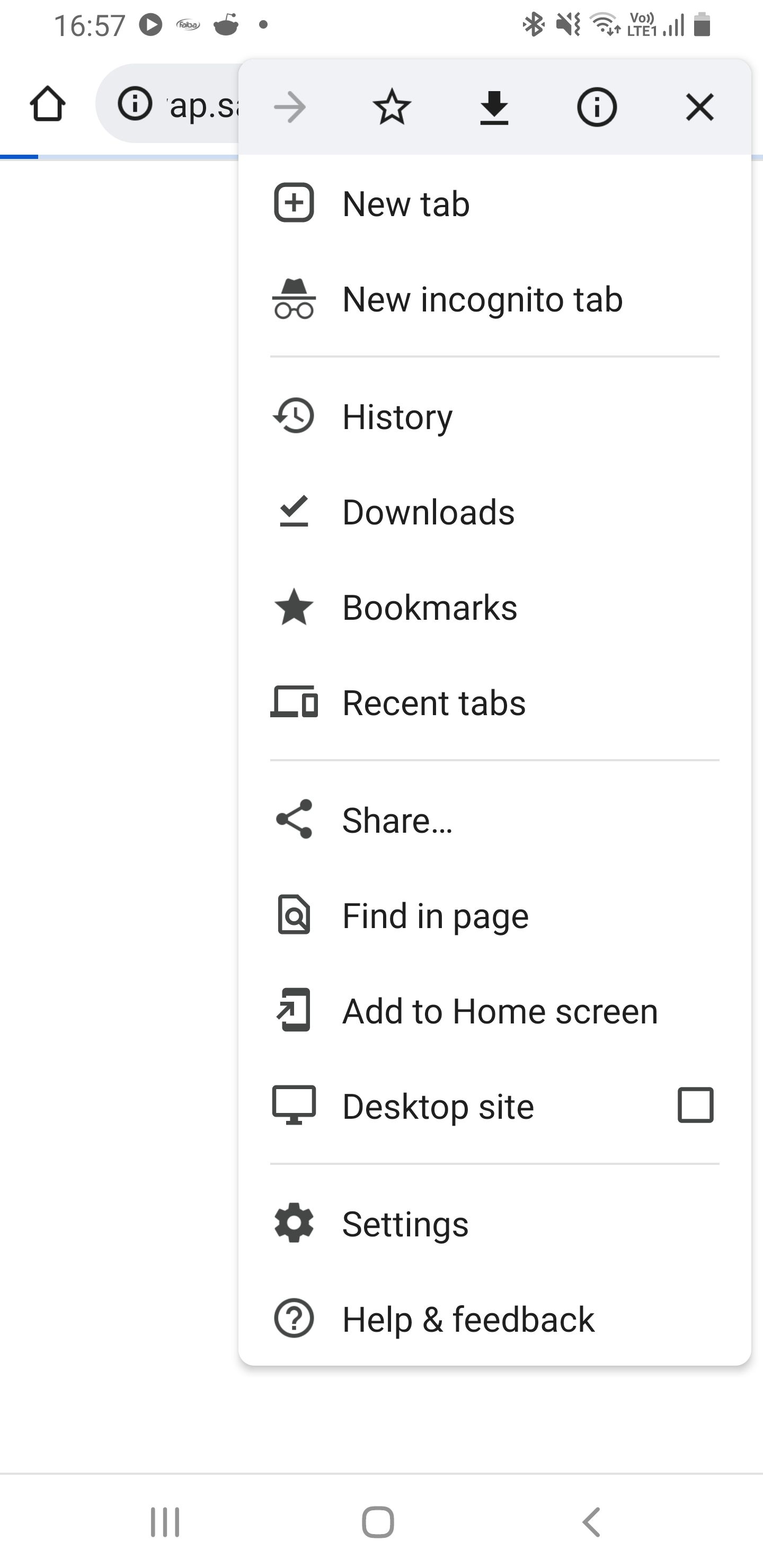 Chrome browser menu on android