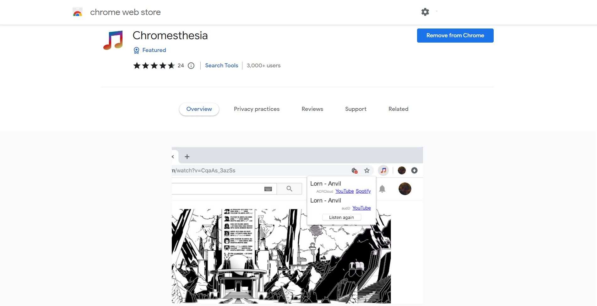 Chromesthesia page on Chrome web store