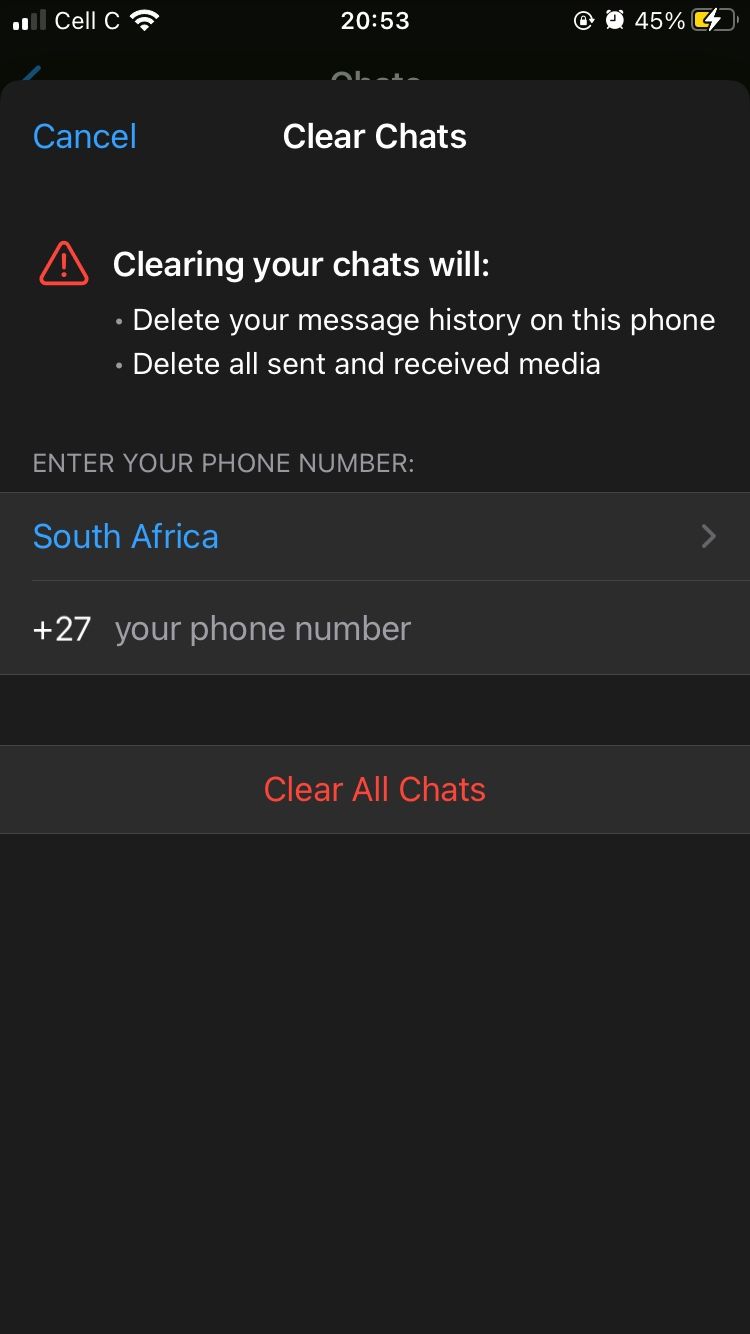 clear all chats page on WhatsApp for iOS
