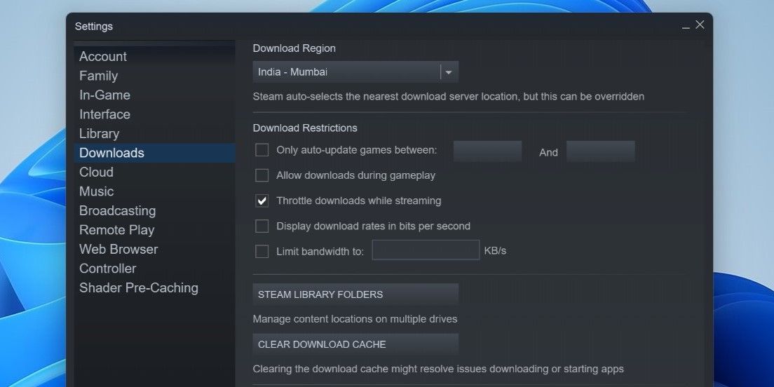 Limpar cache de download do Steam