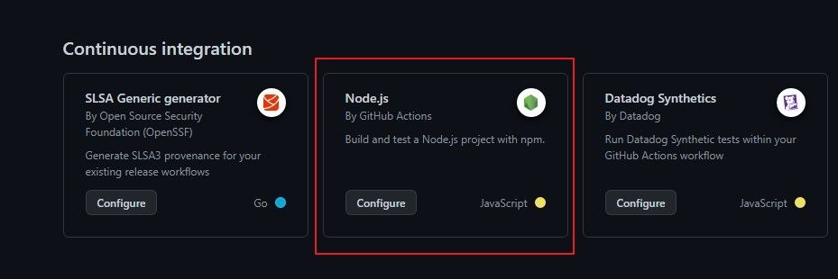 Configure Nodejs workflow