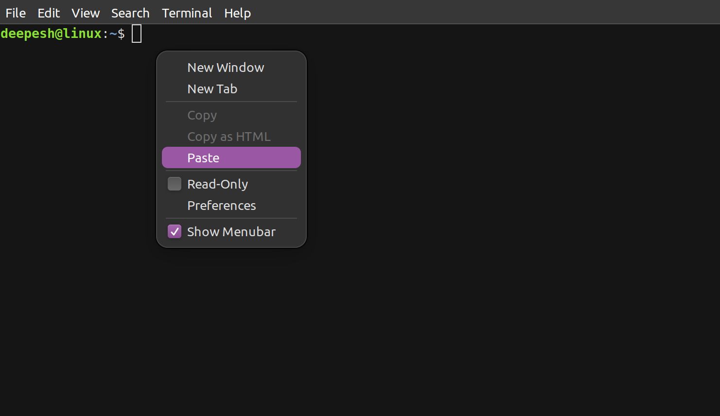 copy paste text linux terminal using mouse