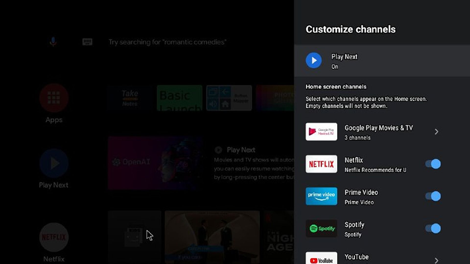 Customize channels on Android TV
