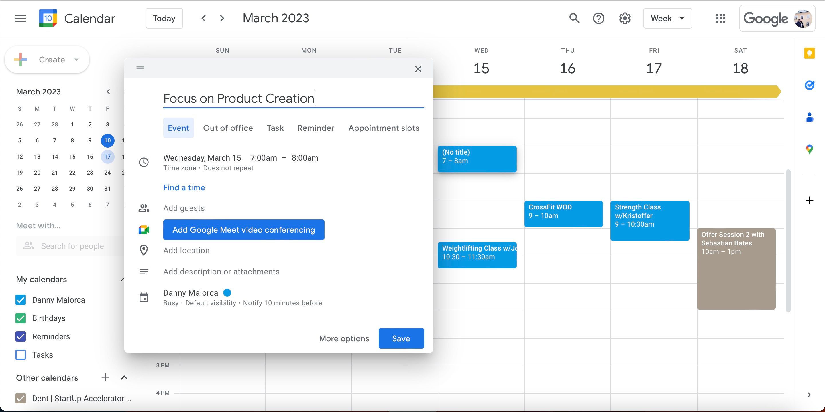 Kustomisasi Tangkapan Layar Acara Kalender Google