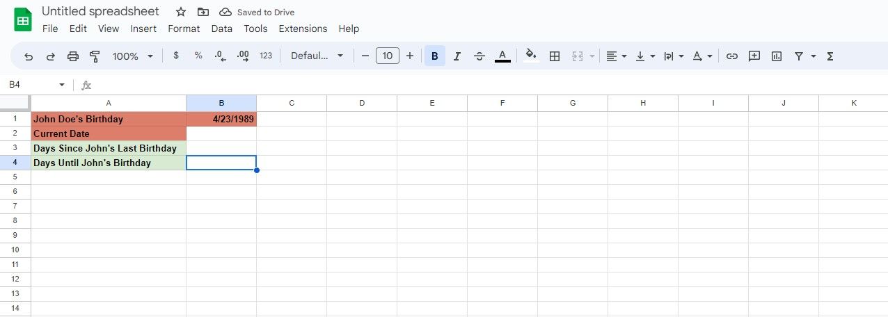 Contoh spreadsheet di Google Sheets