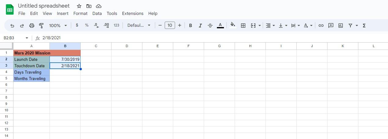 Contoh spreadsheet untuk DATEDIF di Google Sheets