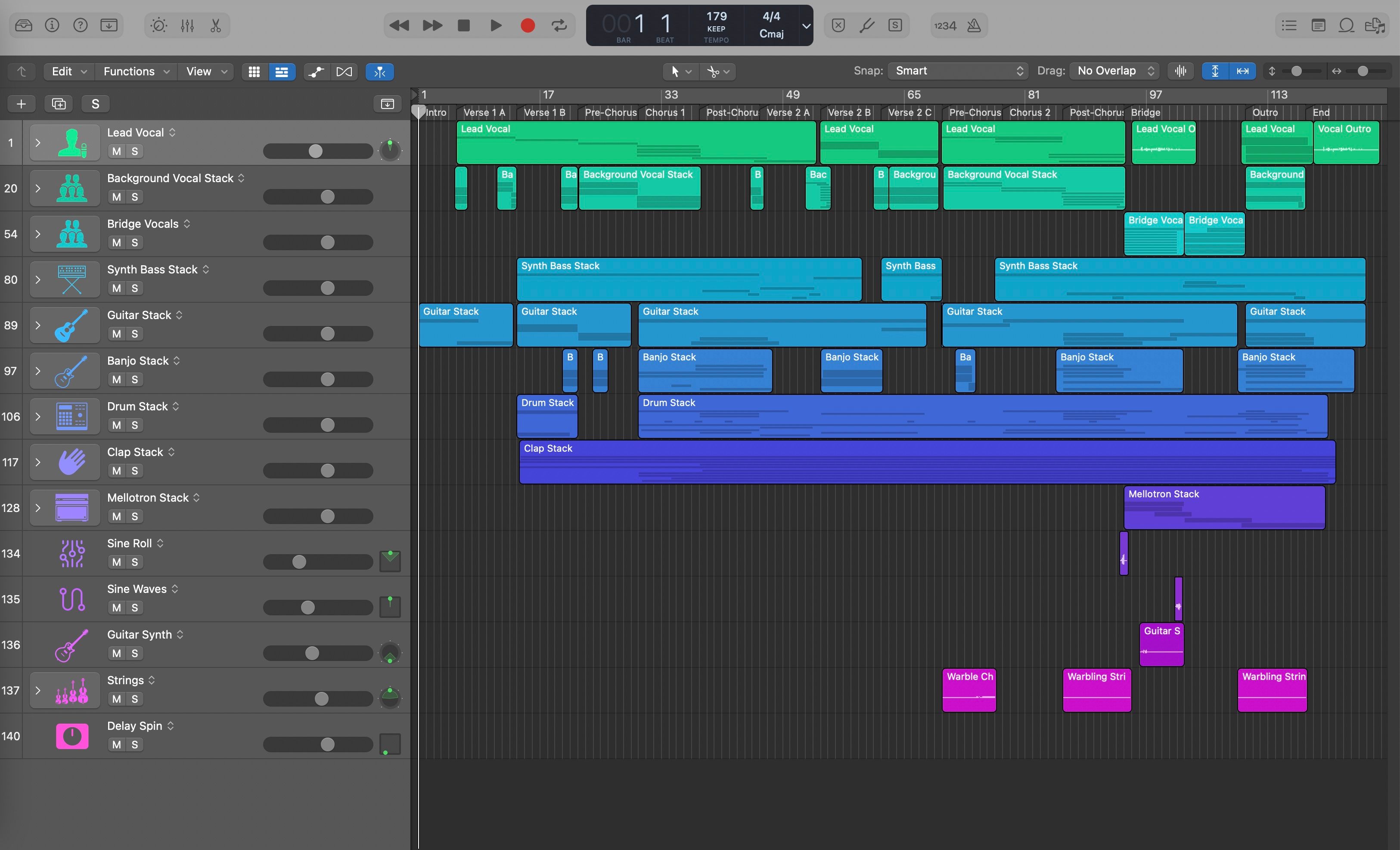 Screenshot of a demo session in Logic Pro