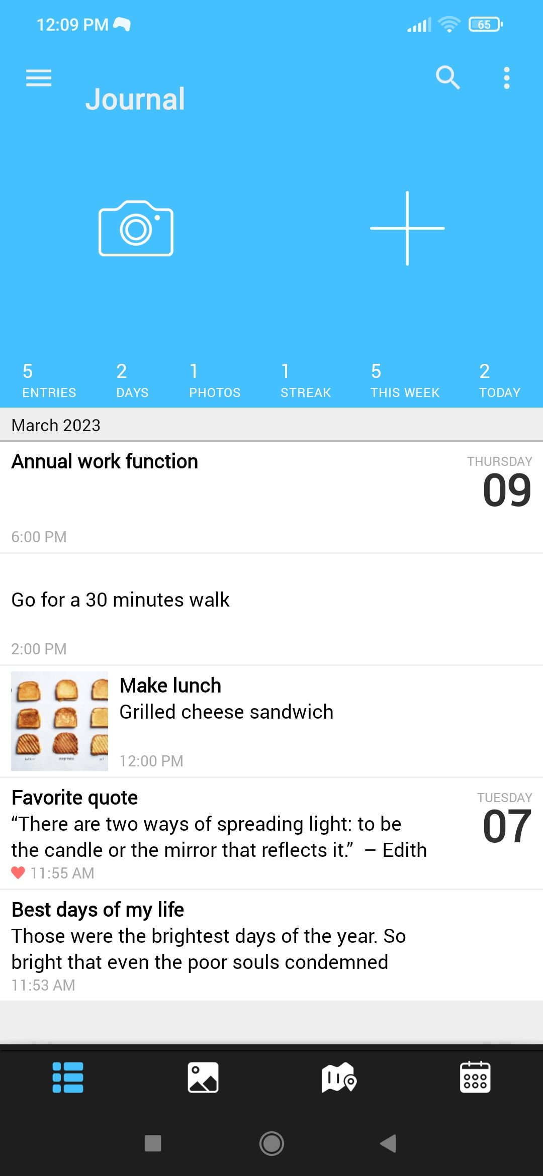Day One Journal app home page