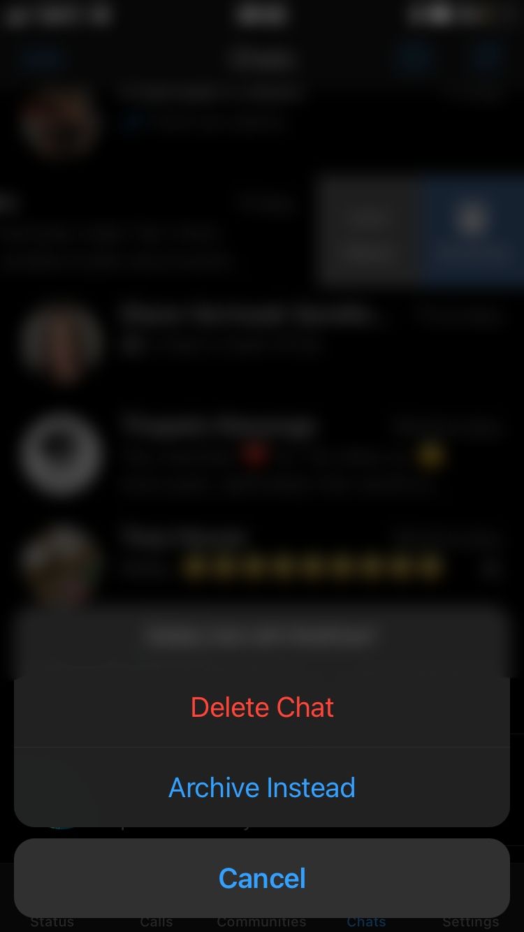 delete individual chat option on WhatsApp for iOS