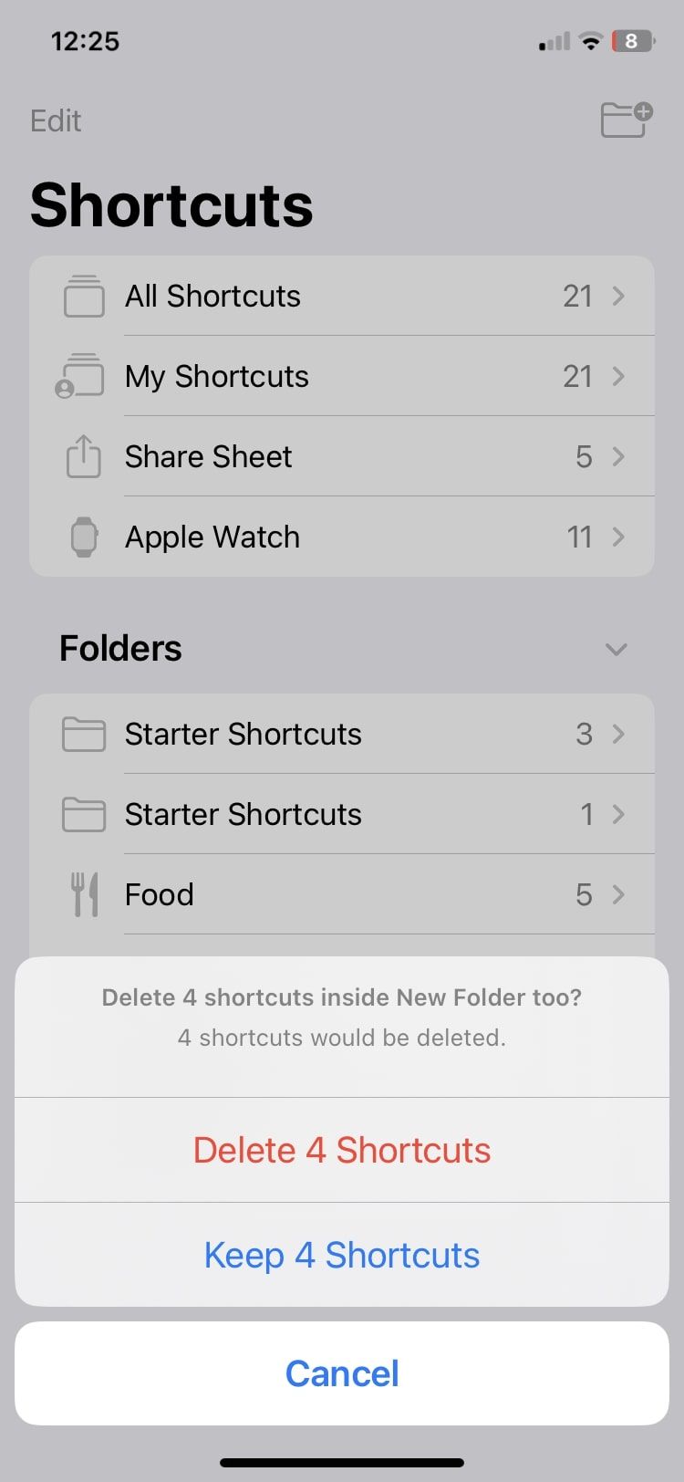 delete or keep shortcuts in the Shortcuts app