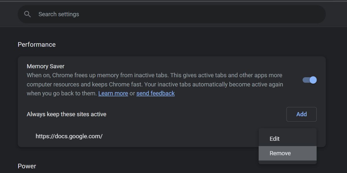 Remove Excluded Site From Memory Saver Feature in Chrome Browser