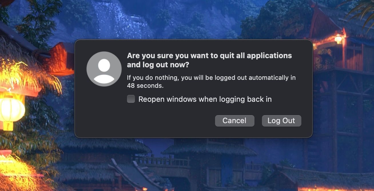Dialogue window asking to reopen windows when logging back in