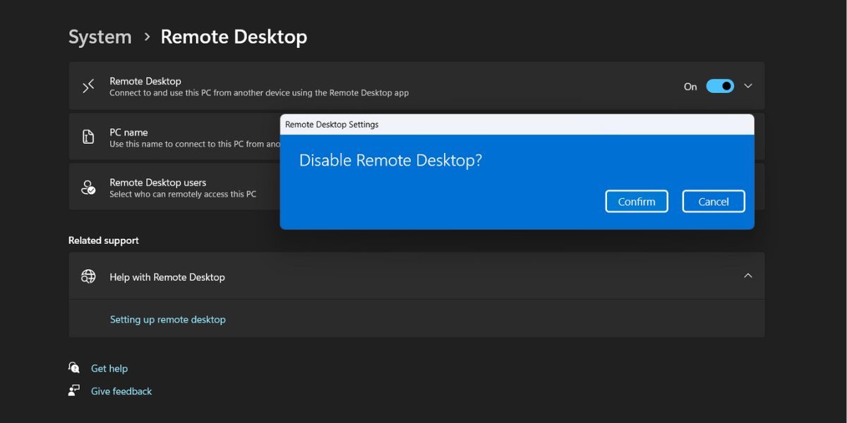 Disable Remote Desktop Using the Settings App