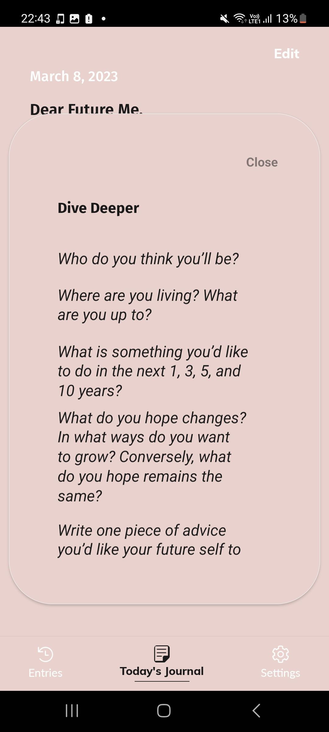 Dive deeper feature in Prompted Journal