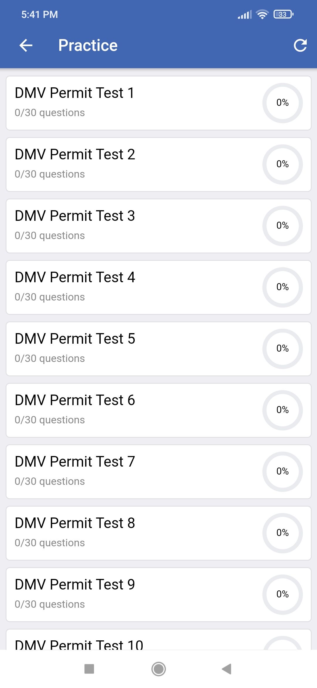 Section quiz de l'application DMV Permit Practice Test