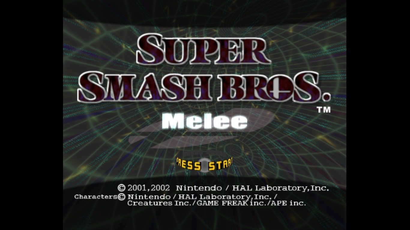 Uma captura de tela do Super Smash Bros Melee rodando em um emulador Dolphin 