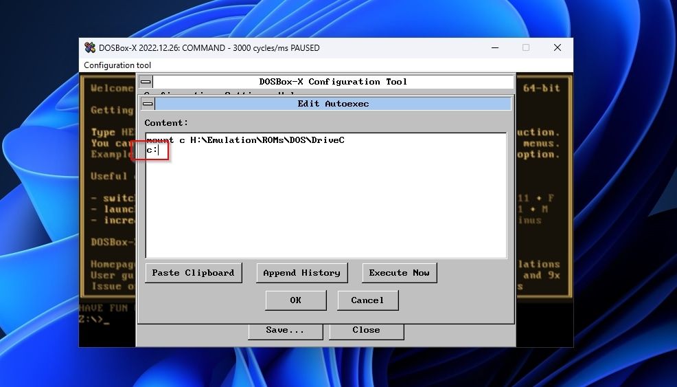 DOSBox-X Configuration Tool Adding Drive Letter to AutoExec