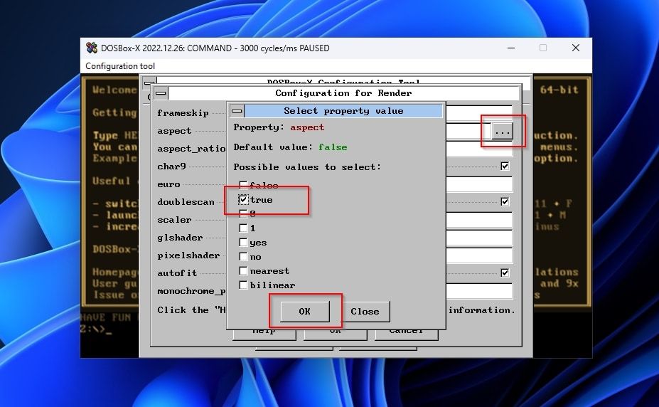 DOSBox-X Configuration Tool Configuring Render Aspect
