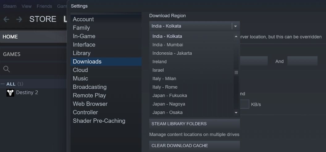 Download Region option in Steam