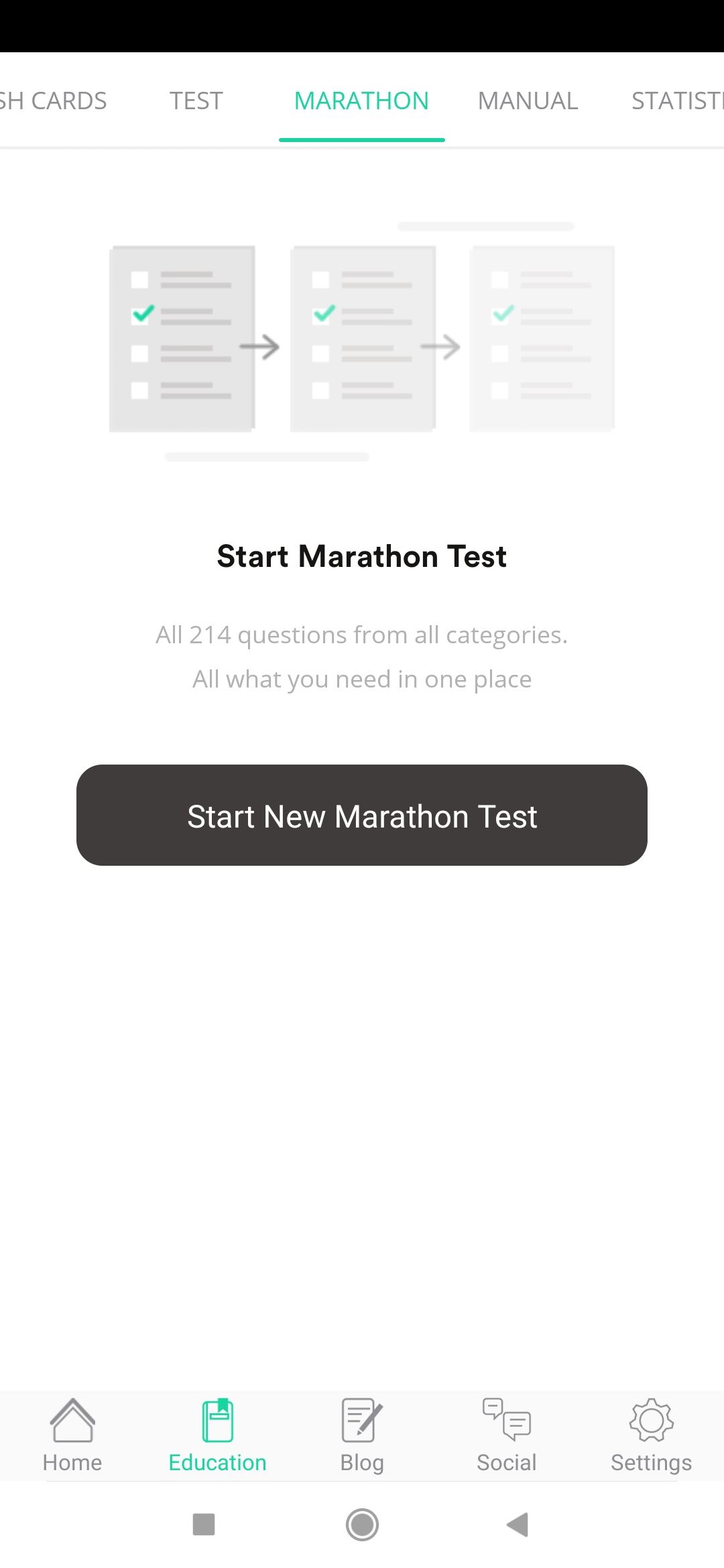 Onglet test marathon de l'application Driver Start