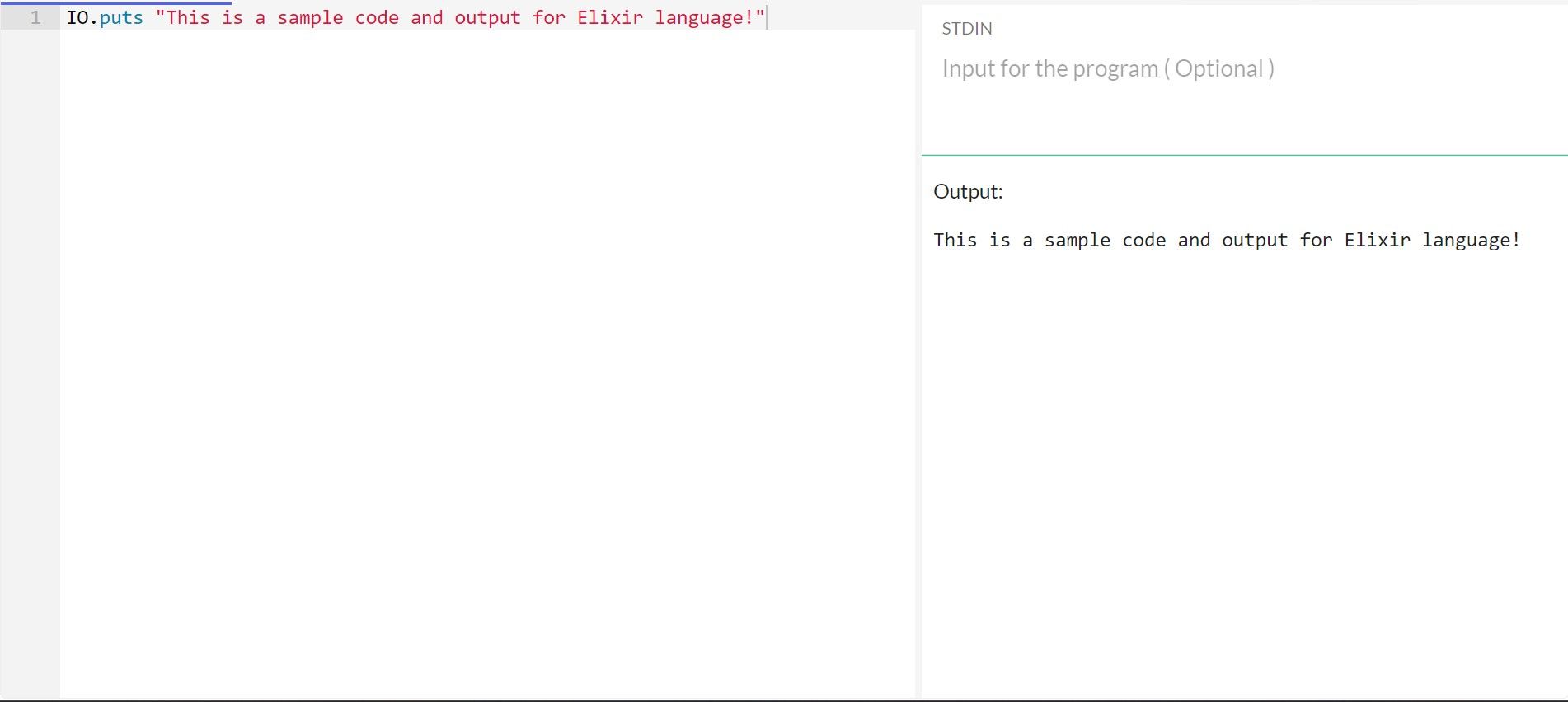 Code snippet from an online language compiler with a line of code