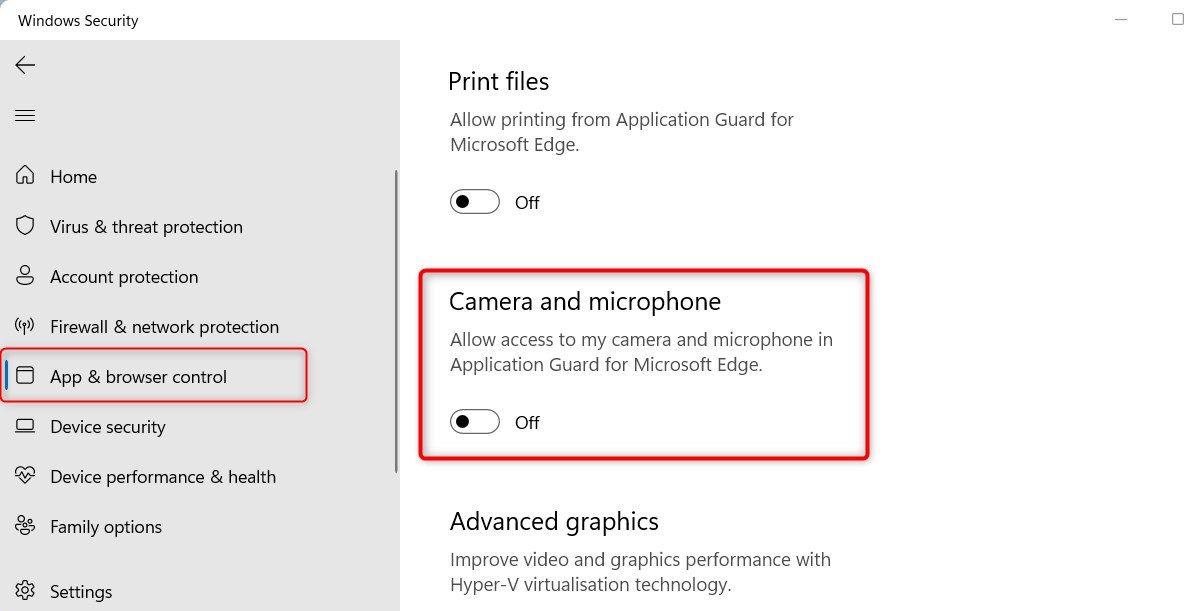 Enable Camera and Microphone in Application Guard Using Windows Settings
