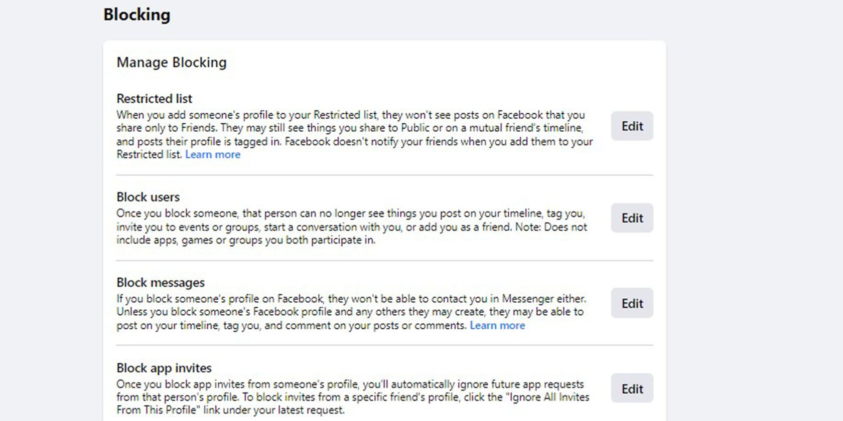 Facebook blocking information