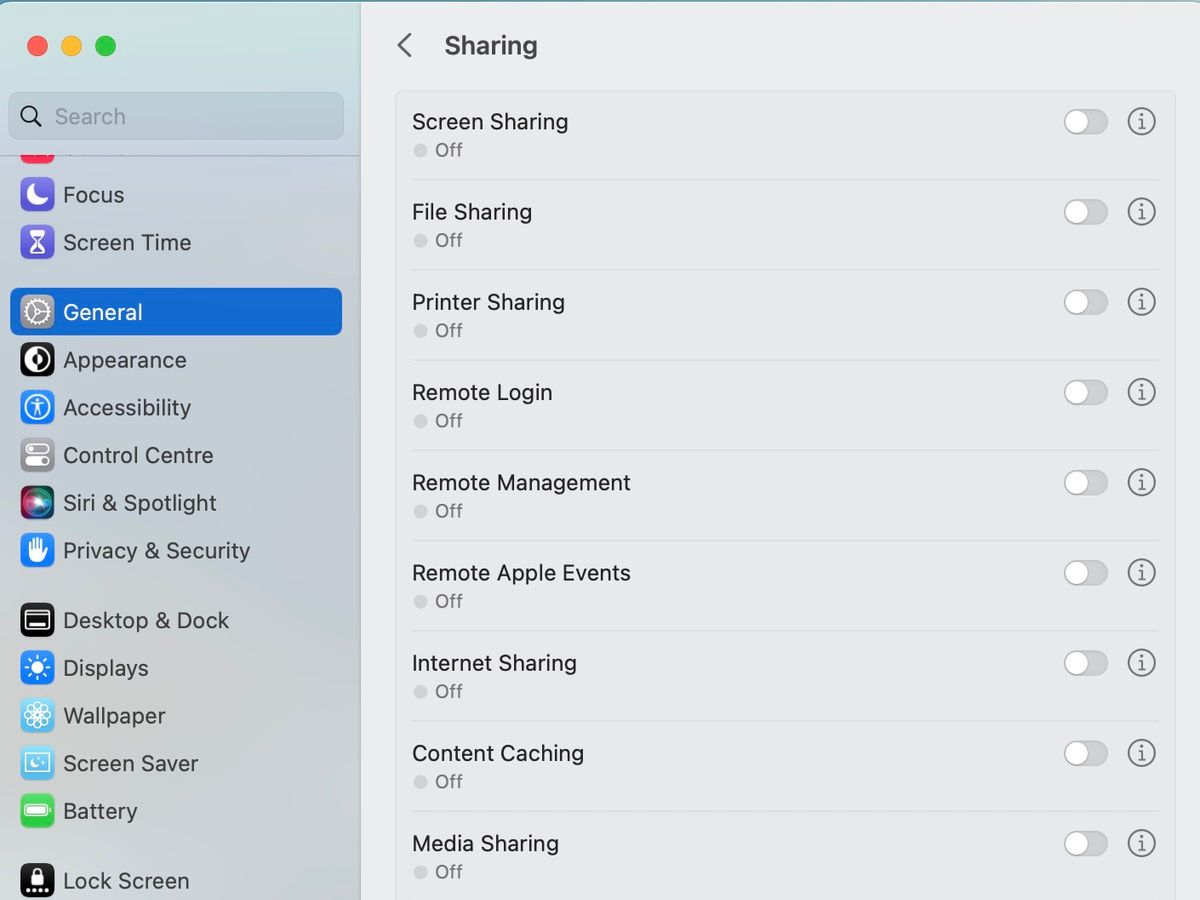 Screenshot Showing How to Disable File Sharing on Mac