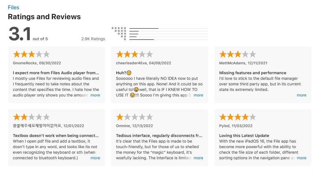 Files app reviews on Apple App Store