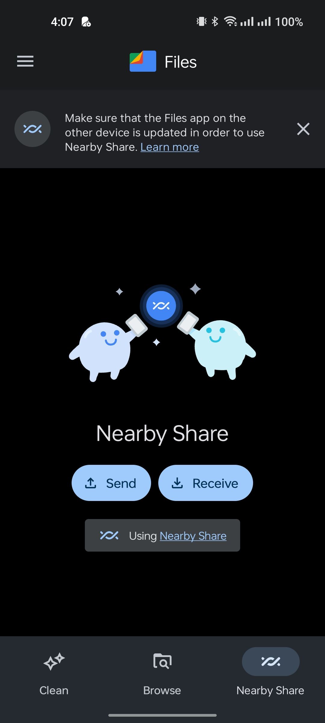 Nearby Share feature on Files by Google