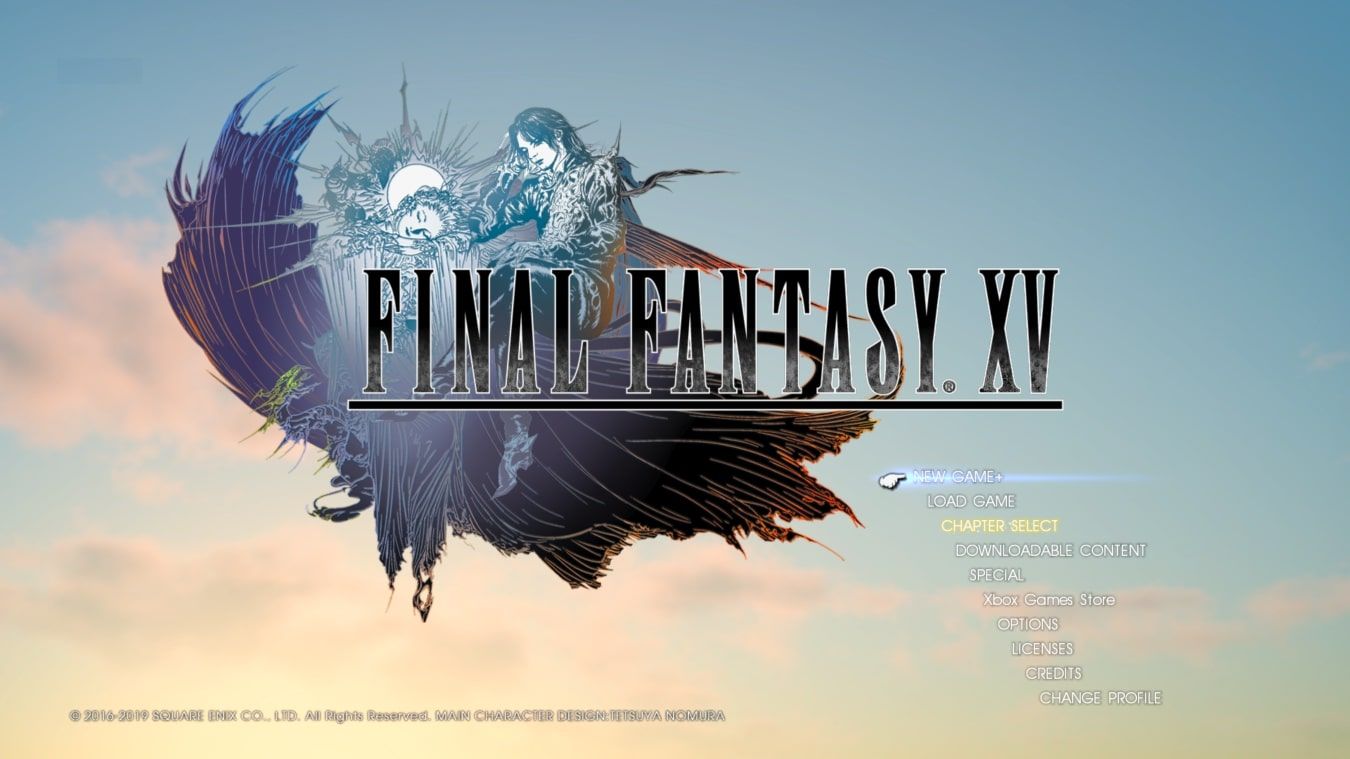 Screenshot of the title screen for Final Fantasy XV running on Xbox Series X