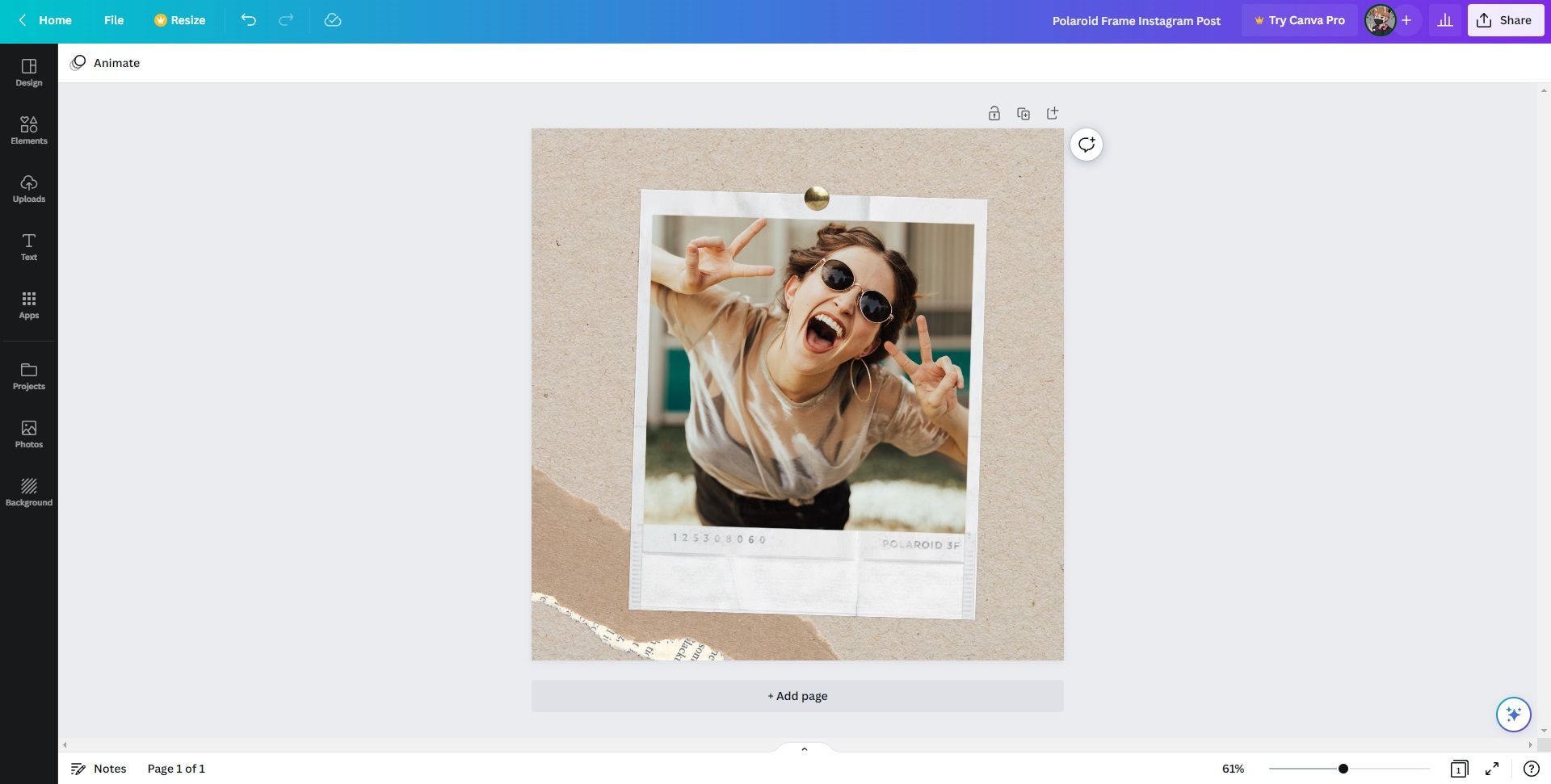 Final result of the Canva Polaroid template