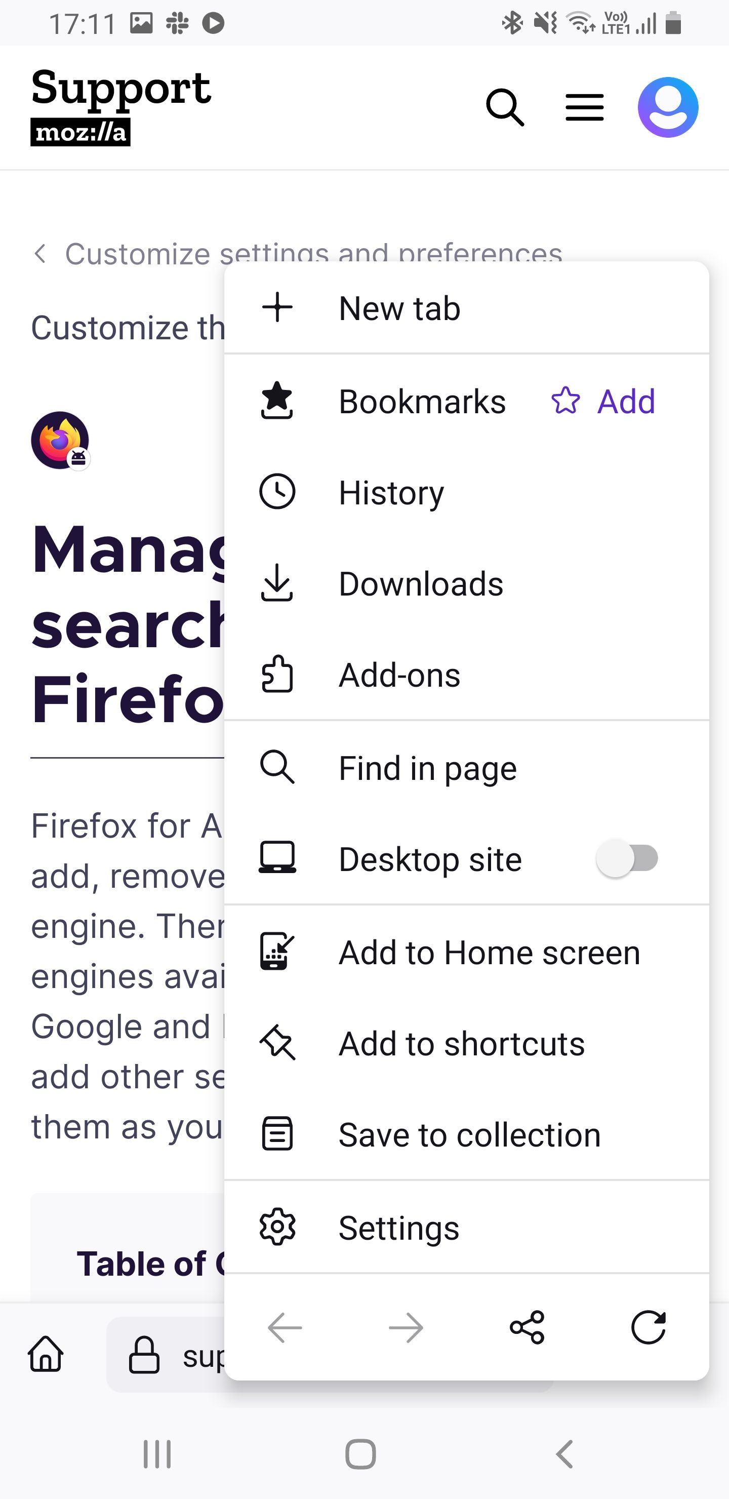 Firefox android menu